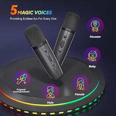 Mini Portable Bluetooth Karaoke Speaker with 2 Wireless Mics & Light