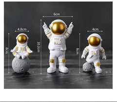 Astronaut Spaceman Statue Decors Set of 3 - Golden