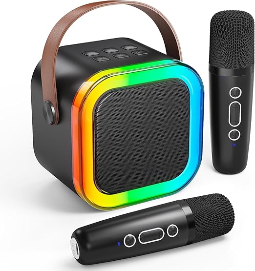 Mini Portable Bluetooth Karaoke Speaker with 2 Wireless Mics & Light