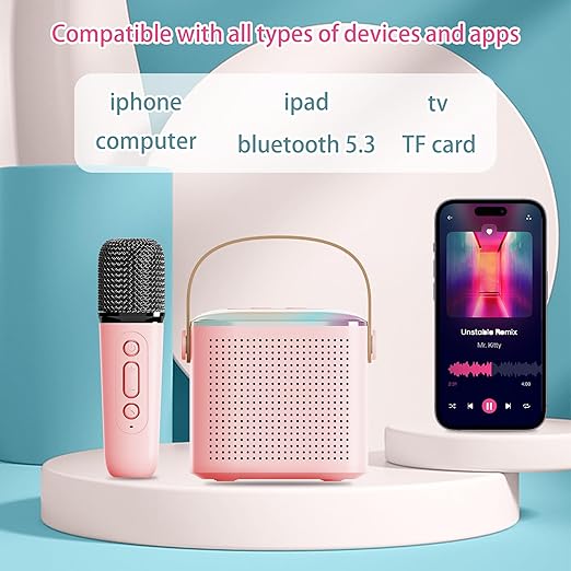 Mini Karaoke Machine, RGB Light Wireless Speaker Microphone Set