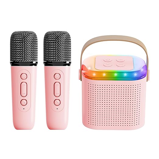 Mini Karaoke Machine, RGB Light Wireless Speaker Microphone Set