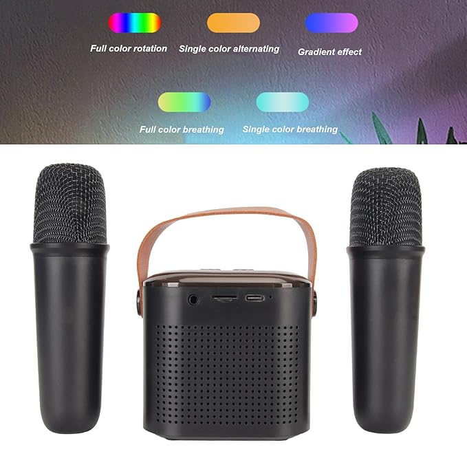 Mini Karaoke Machine, RGB Light Wireless Speaker Microphone Set