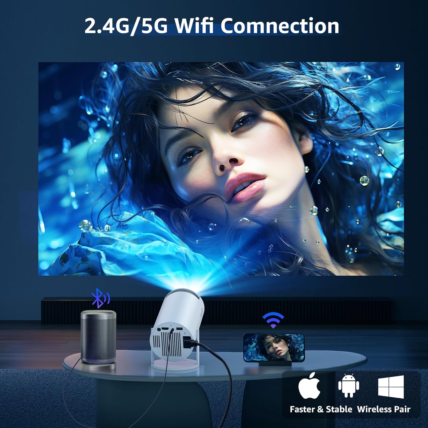 Portable Projector with 5G WiFi