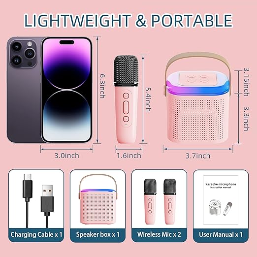 Mini Karaoke Machine, RGB Light Wireless Speaker Microphone Set