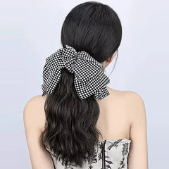 Natural Wavy Claw Clip Ponytail Hair Extensions with Bowknot