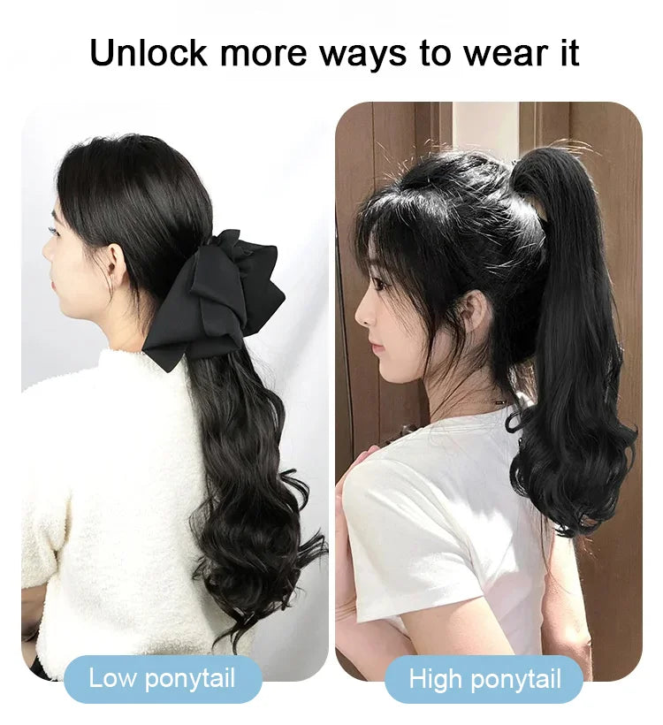 Natural Wavy Claw Clip Ponytail Hair Extensions with Bowknot