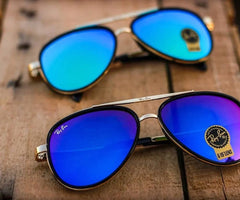 Stylish Blue & Gold Casual Sunglasses For Men