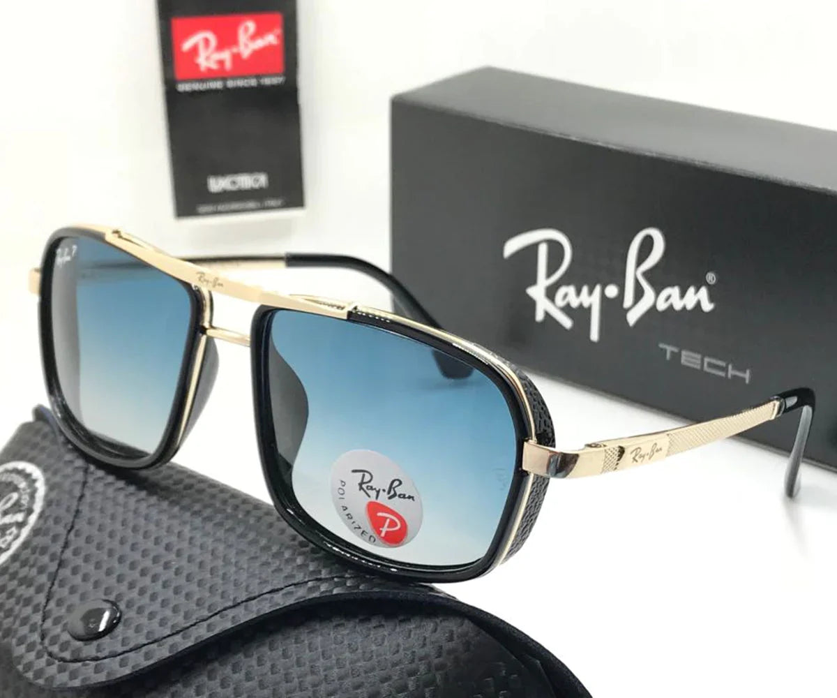 Stylish Blue Shade & Gold Casual Sunglasses