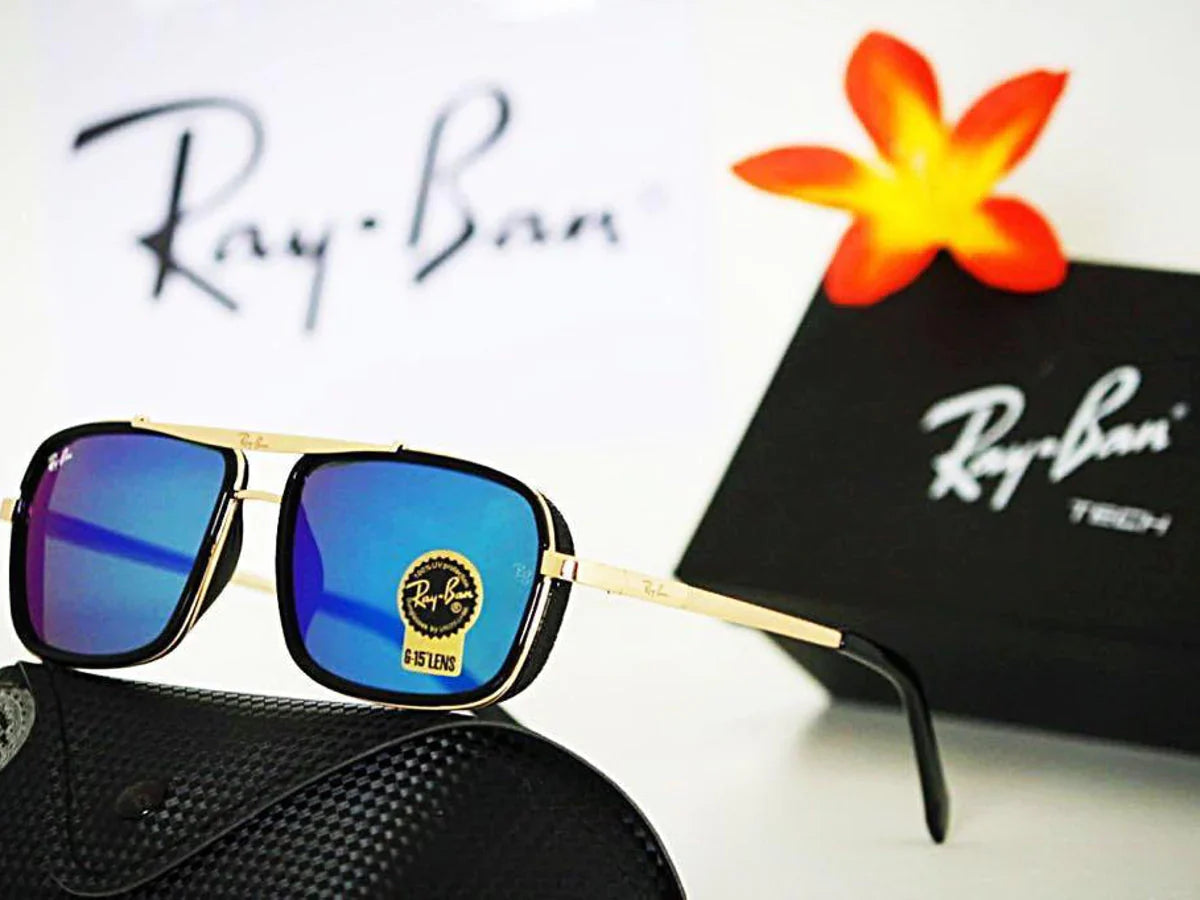 Stylish Blue & Gold Casual Sunglasses