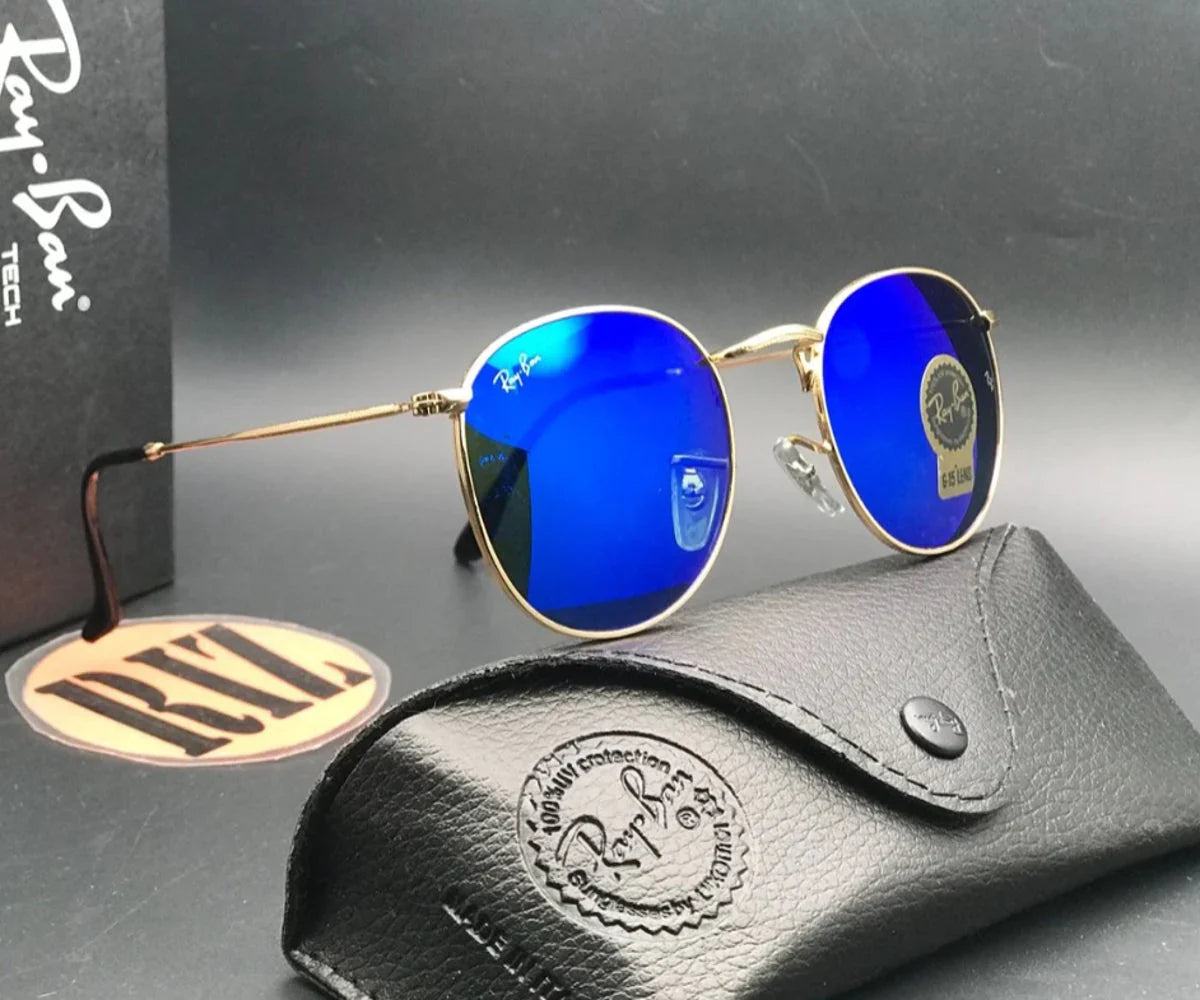 Stylish Blue & Gold Round Master  Sunglasses For Men