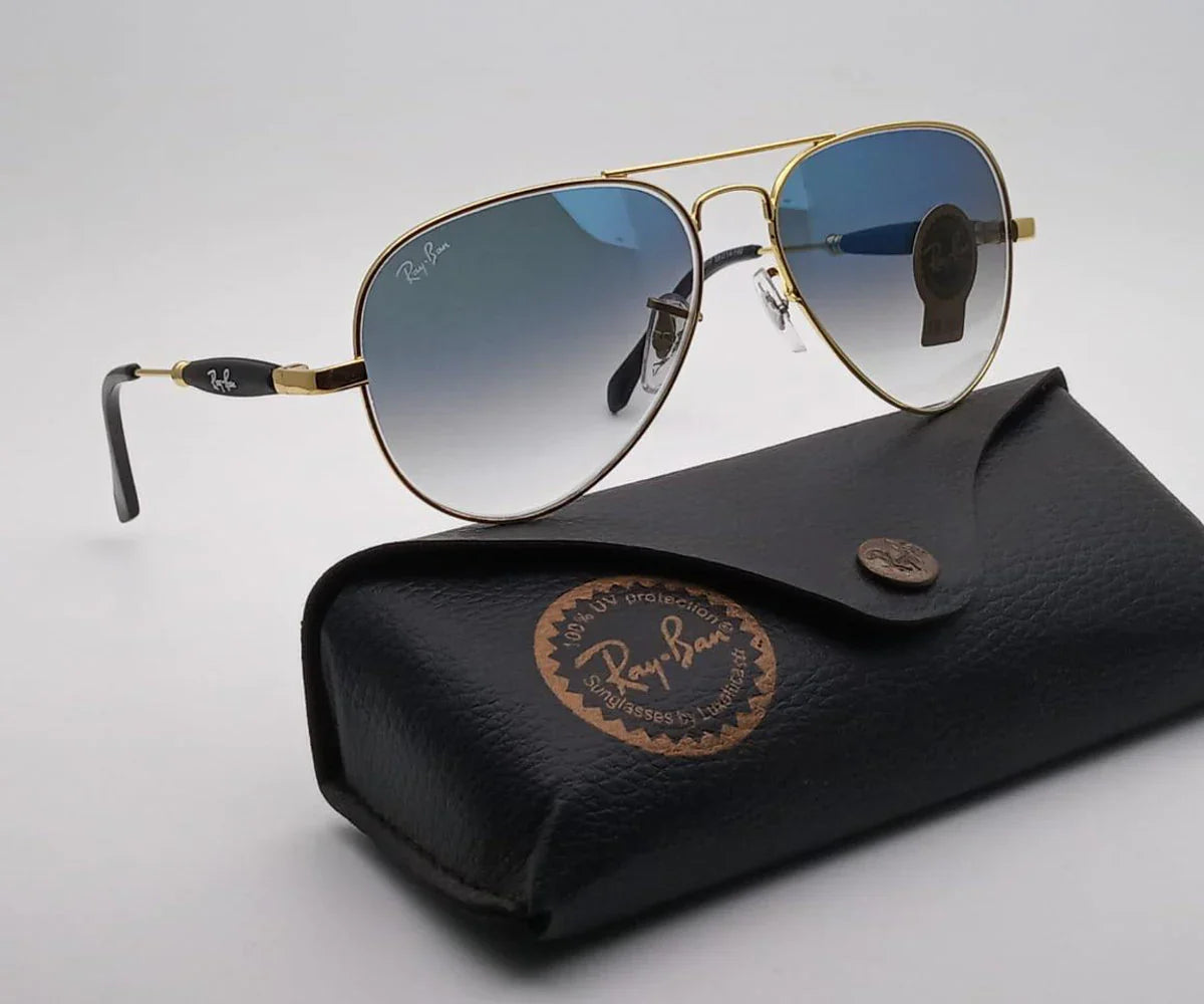 Stylish Blue Shade & Gold Oval Sunglasses