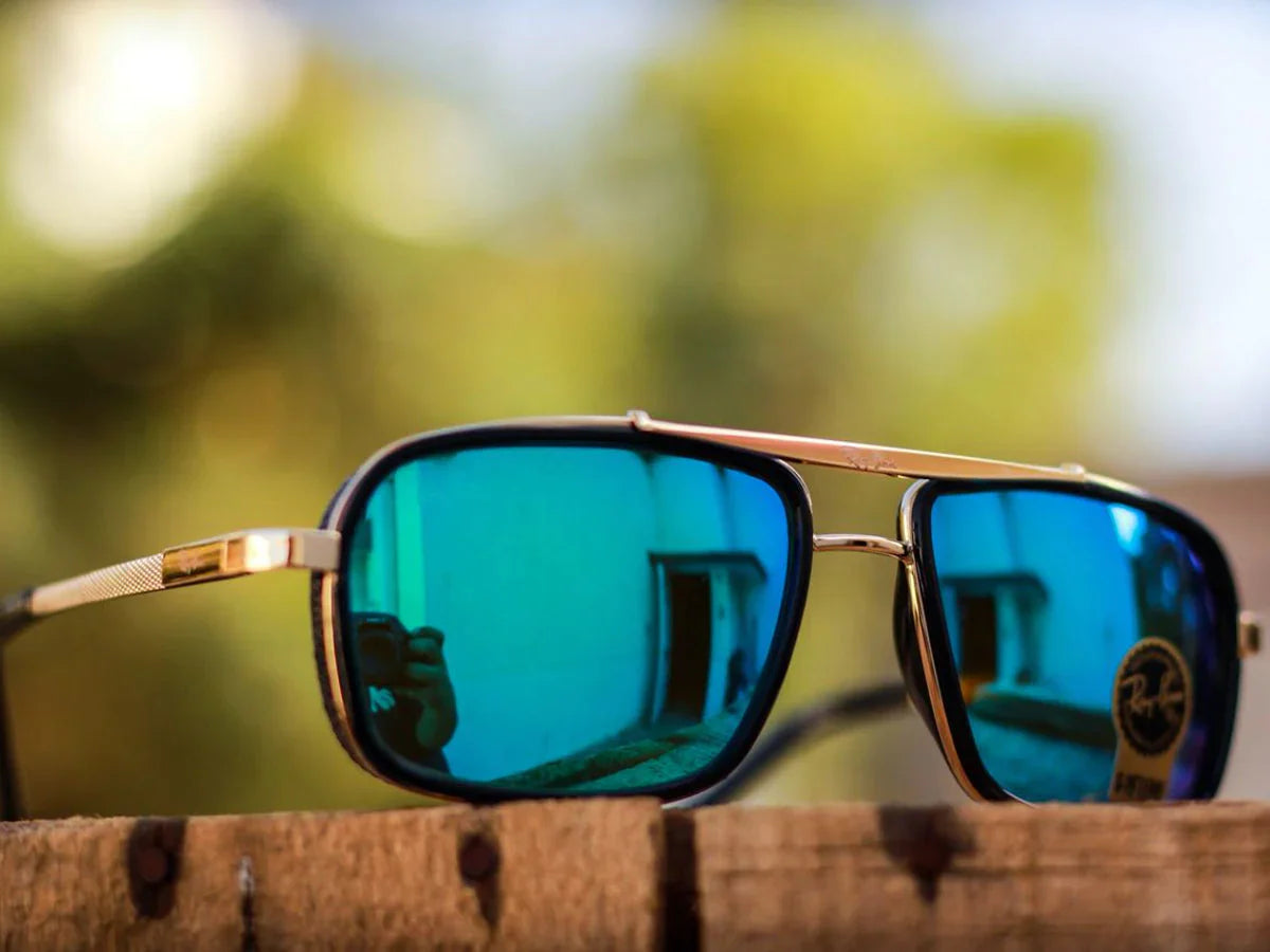 Stylish Aqua Blue & Gold Casual Sunglasses