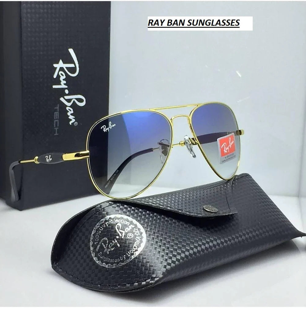 Stylish Design Blue Shade & Gold Sunglasses For Men