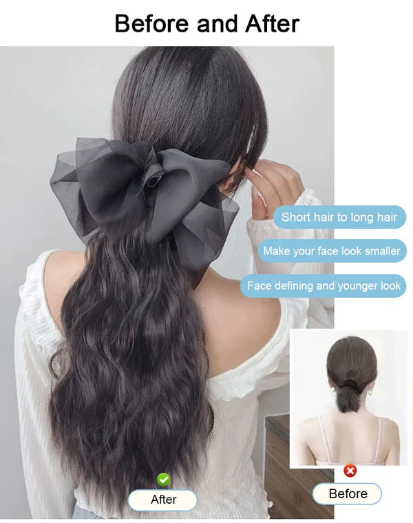 Natural Wavy Claw Clip Ponytail Hair Extensions with Bowknot